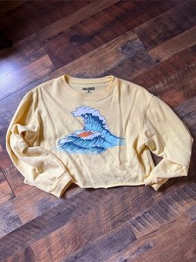 Local Scene Yellow Wave Graphic Cropped Sweatshirt Medium 🌊☀️